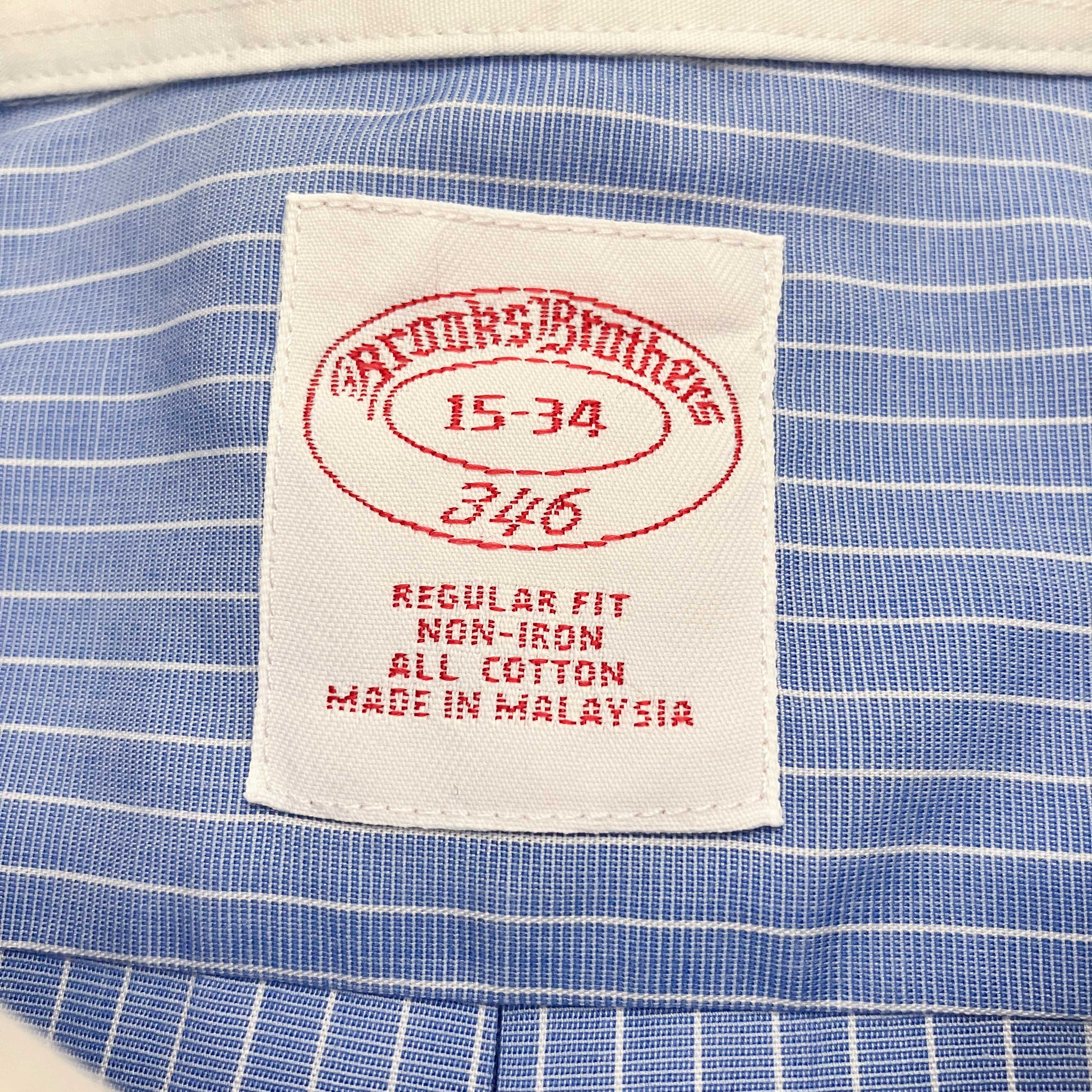 Brooks Brothers 346のシャツの首回りと裄丈を示す15-34のタグ